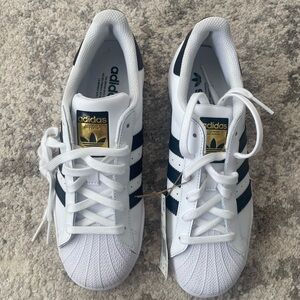 Adidas Superstar Original White and Black Sneakers with Gold Logo Men’s 6.5